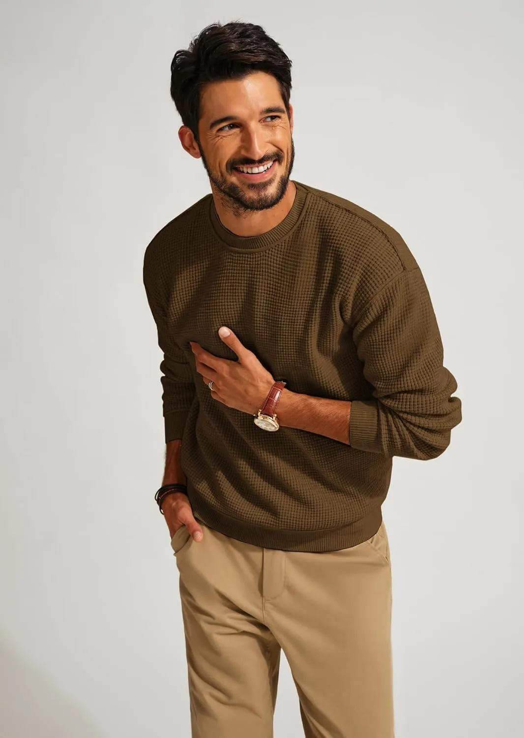 PJ PAUL JONES Mens Sweater Crewneck Knit Sweaters Casual Waffle Pullover Sweater for Men