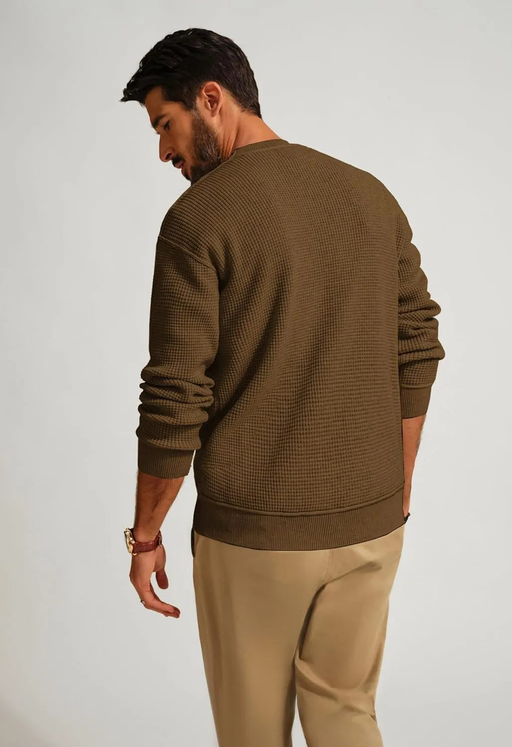 PJ PAUL JONES Mens Sweater Crewneck Knit Sweaters Casual Waffle Pullover Sweater for Men