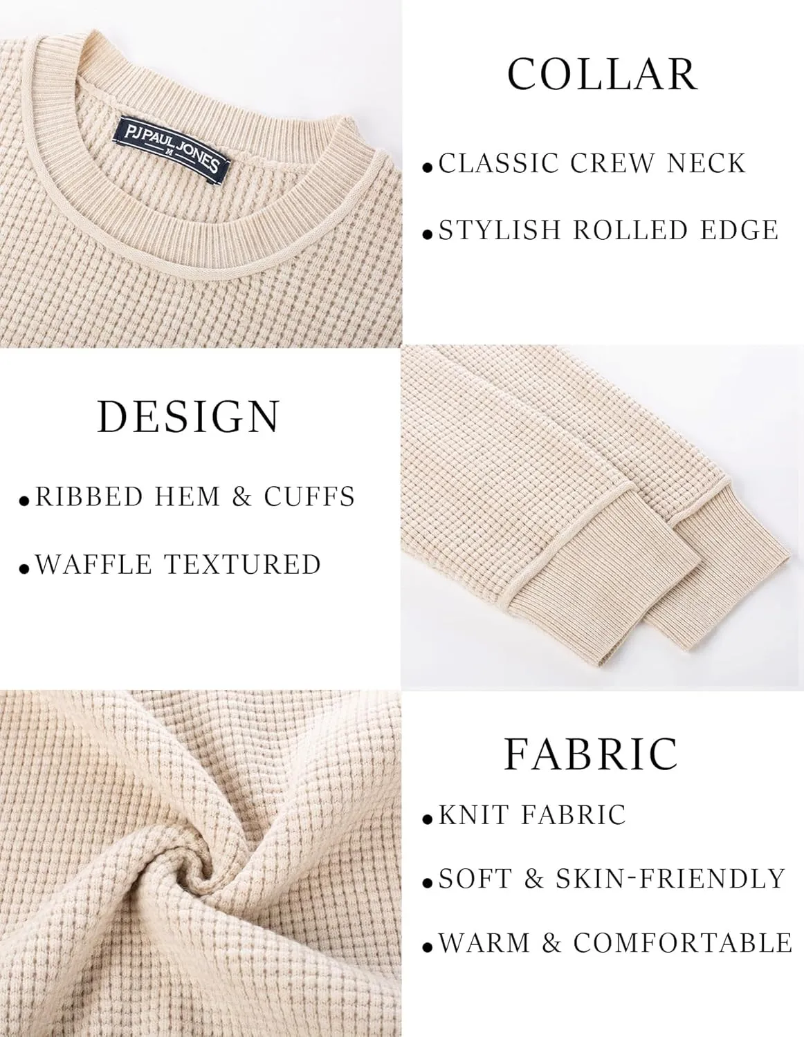 PJ PAUL JONES Mens Sweater Crewneck Knit Sweaters Casual Waffle Pullover Sweater for Men