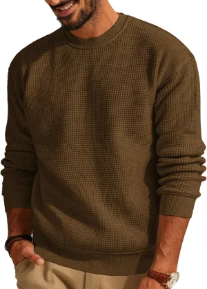PJ PAUL JONES Mens Sweater Crewneck Knit Sweaters Casual Waffle Pullover Sweater for Men