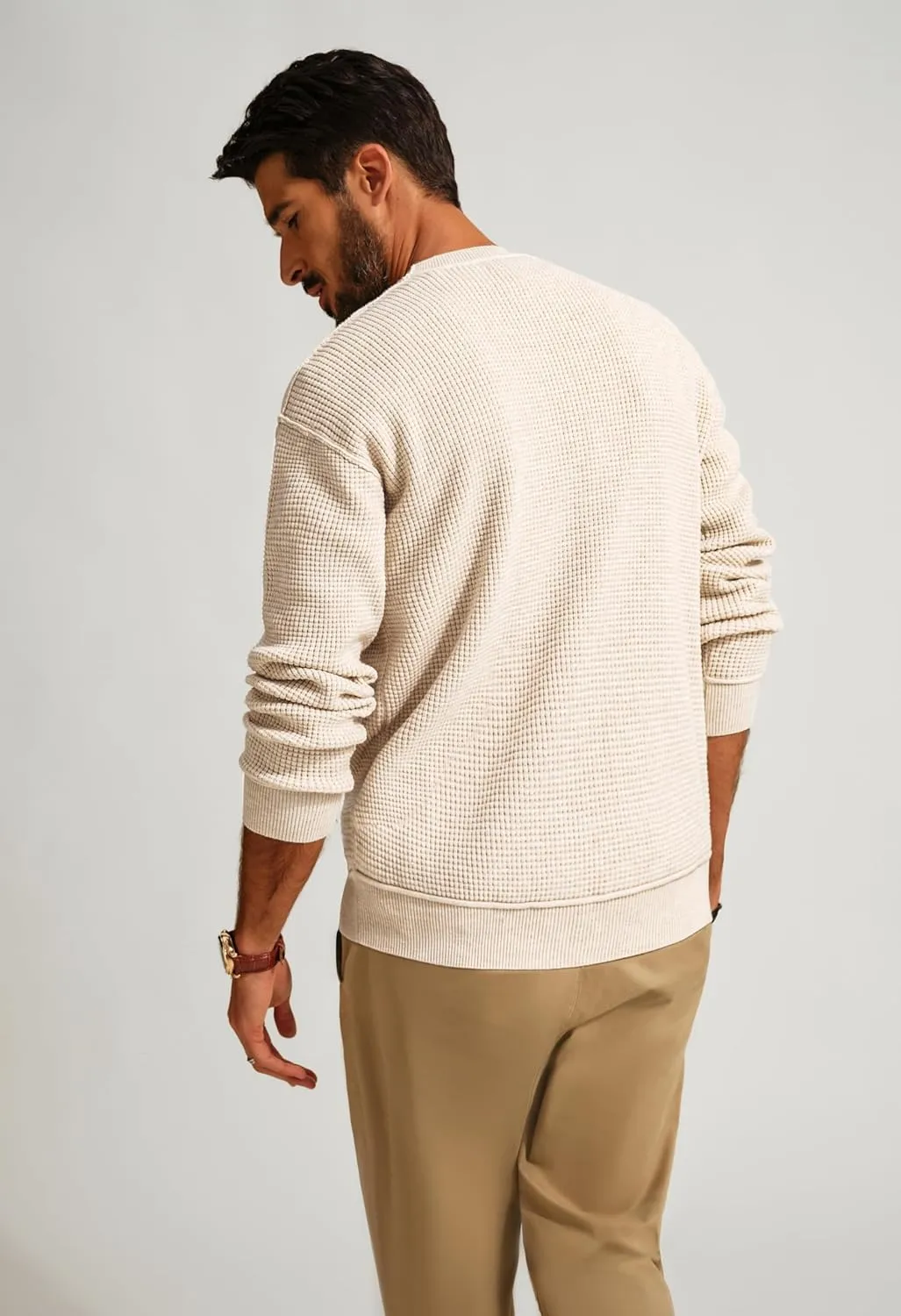 PJ PAUL JONES Mens Sweater Crewneck Knit Sweaters Casual Waffle Pullover Sweater for Men