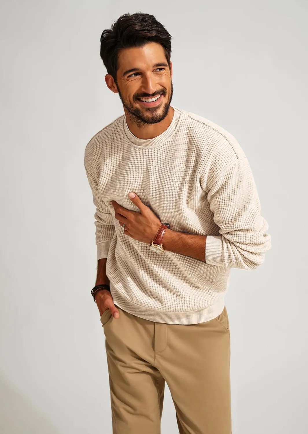PJ PAUL JONES Mens Sweater Crewneck Knit Sweaters Casual Waffle Pullover Sweater for Men