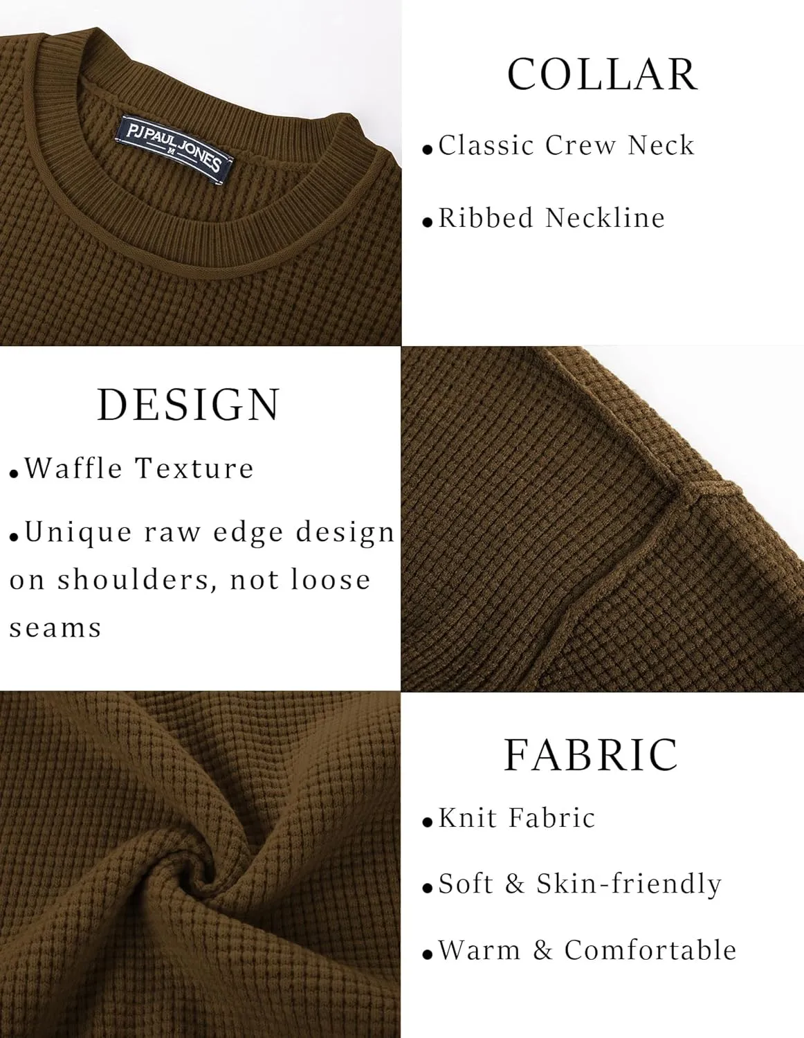 PJ PAUL JONES Mens Sweater Crewneck Knit Sweaters Casual Waffle Pullover Sweater for Men