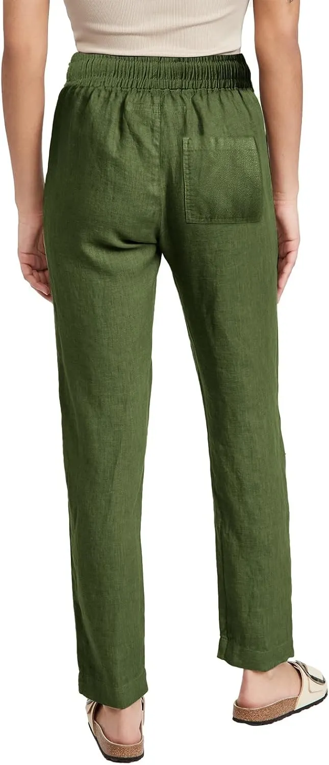 Plus Size Women's Wide Leg Pants Linen Blend with Back Pockets, Drawstring Waist Lounge Trousers