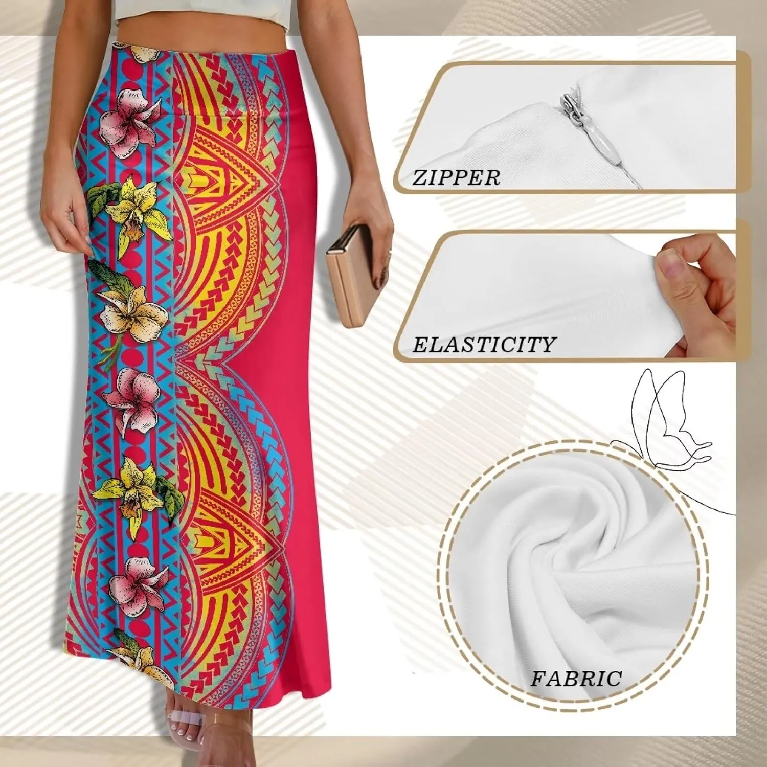 Polynesian Puletasi Samoa Women's Casual High Waist Flare Long Maxi Skirt A-Link Long Maxi Skirt Beach Skirt