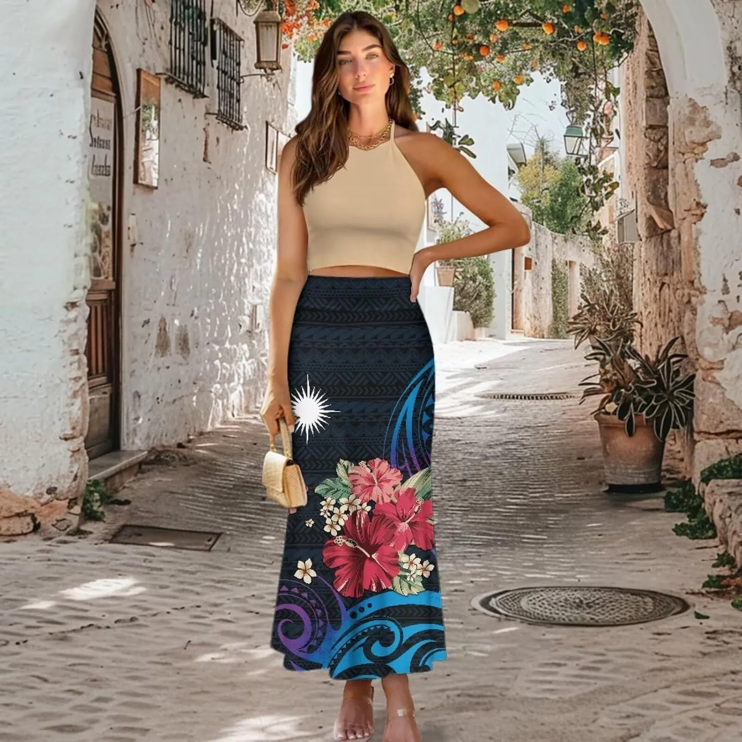 Polynesian Puletasi Samoa Women's Casual High Waist Flare Long Maxi Skirt A-Link Long Maxi Skirt Beach Skirt