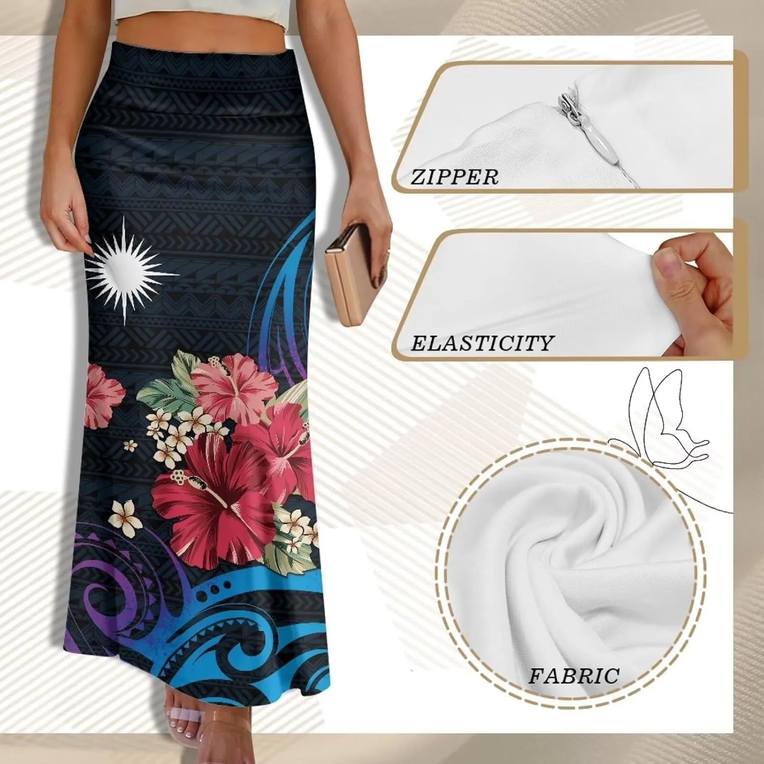 Polynesian Puletasi Samoa Women's Casual High Waist Flare Long Maxi Skirt A-Link Long Maxi Skirt Beach Skirt