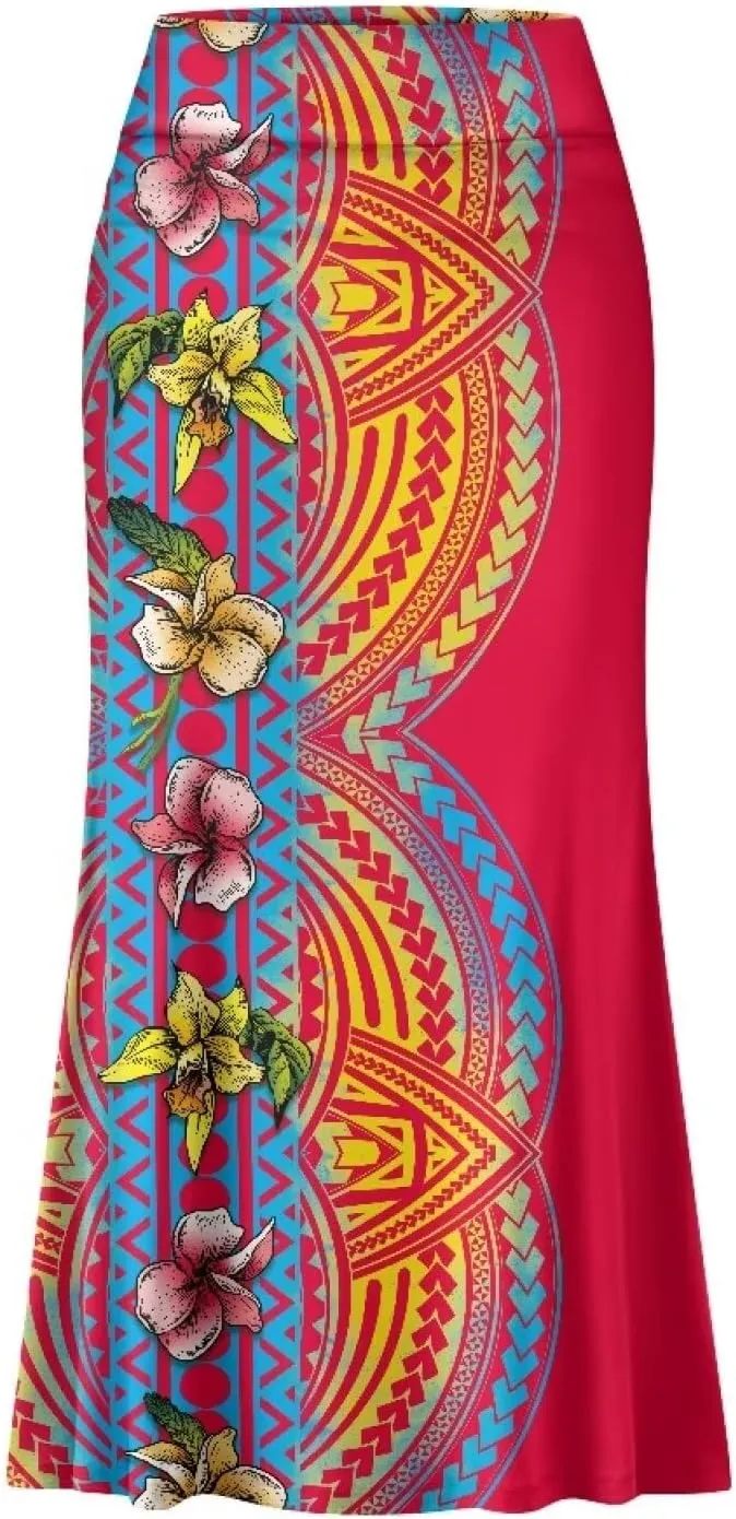 Polynesian Puletasi Samoa Women's Casual High Waist Flare Long Maxi Skirt A-Link Long Maxi Skirt Beach Skirt