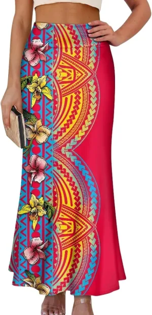 Polynesian Puletasi Samoa Women's Casual High Waist Flare Long Maxi Skirt A-Link Long Maxi Skirt Beach Skirt
