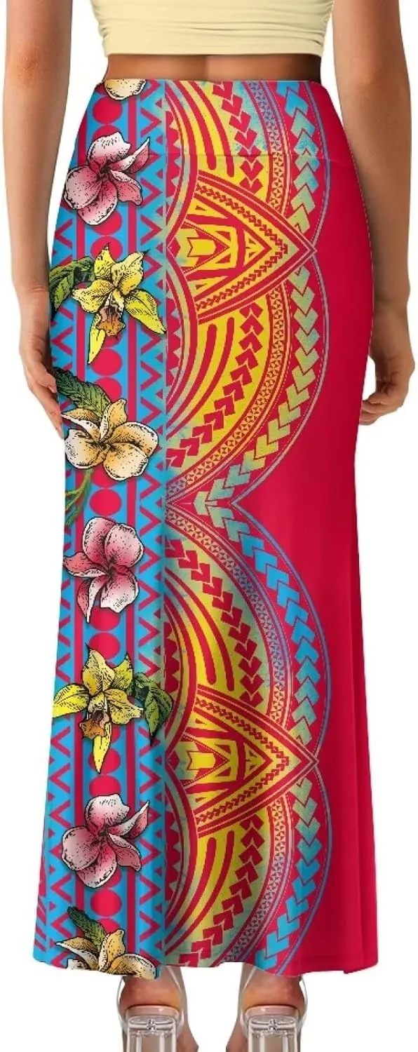 Polynesian Puletasi Samoa Women's Casual High Waist Flare Long Maxi Skirt A-Link Long Maxi Skirt Beach Skirt