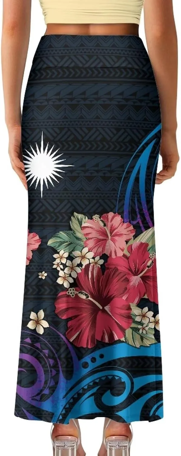 Polynesian Puletasi Samoa Women's Casual High Waist Flare Long Maxi Skirt A-Link Long Maxi Skirt Beach Skirt