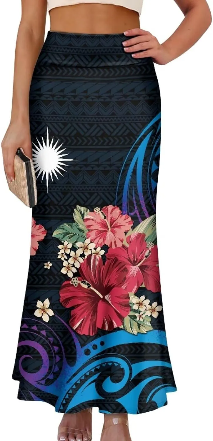 Polynesian Puletasi Samoa Women's Casual High Waist Flare Long Maxi Skirt A-Link Long Maxi Skirt Beach Skirt