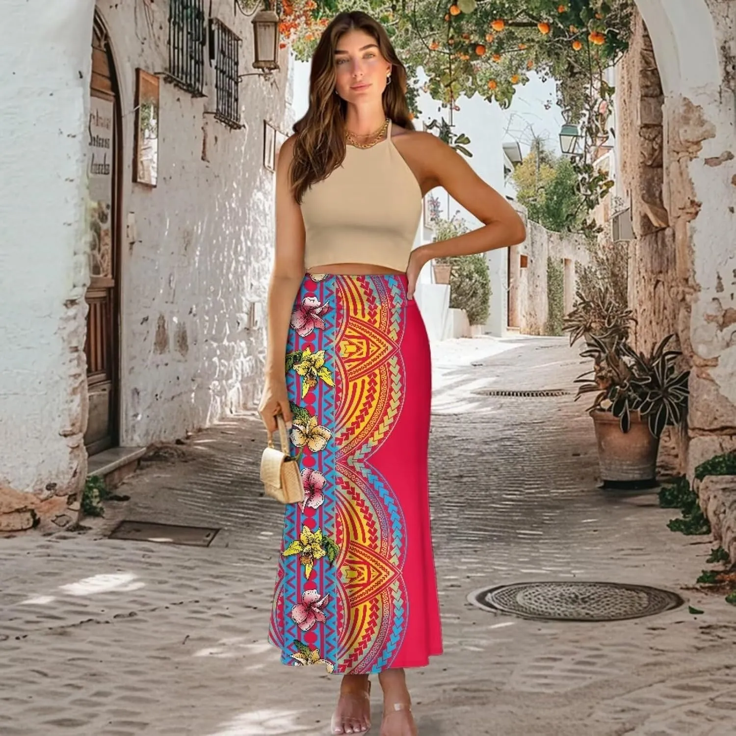 Polynesian Puletasi Samoa Women's Casual High Waist Flare Long Maxi Skirt A-Link Long Maxi Skirt Beach Skirt