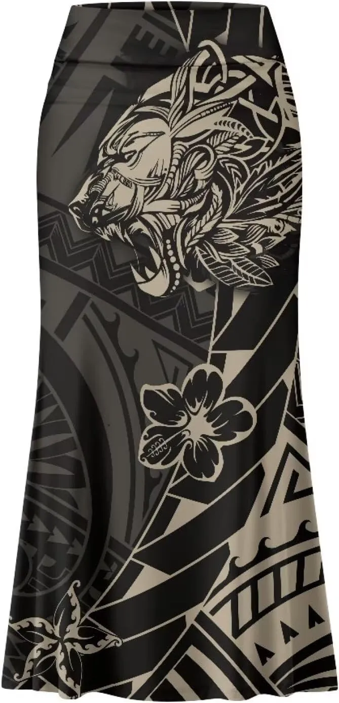 Polynesian Tapa Puletasi Samoan Long Maxi Skirts for Women Vintage High Waisted A-Link Long Maxi Skirt