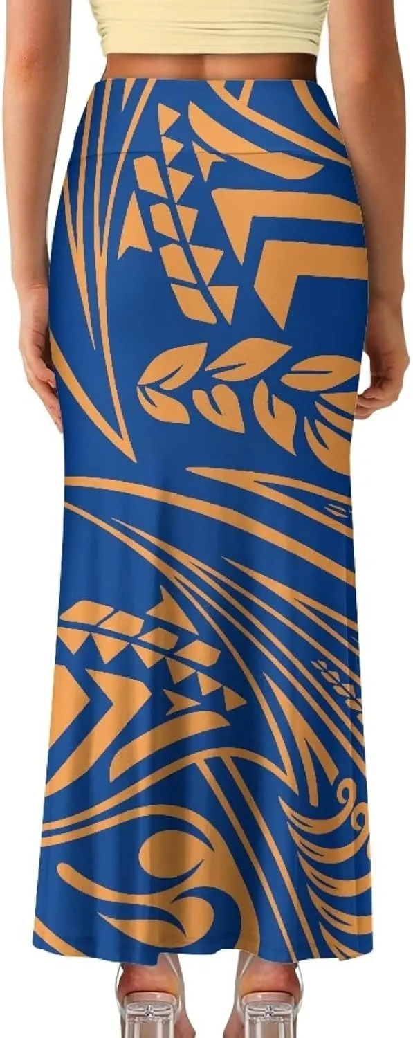 Polynesian Tapa Puletasi Samoan Long Maxi Skirts for Women Vintage High Waisted A-Link Long Maxi Skirt