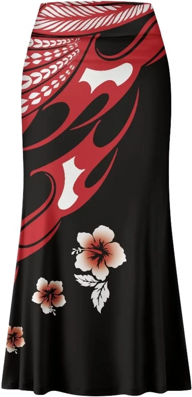 Polynesian Tapa Puletasi Samoan Long Maxi Skirts for Women Vintage High Waisted A-Link Long Maxi Skirt