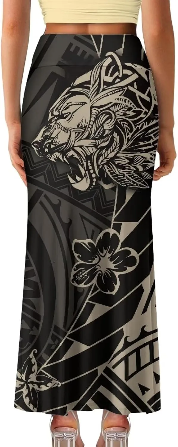 Polynesian Tapa Puletasi Samoan Long Maxi Skirts for Women Vintage High Waisted A-Link Long Maxi Skirt