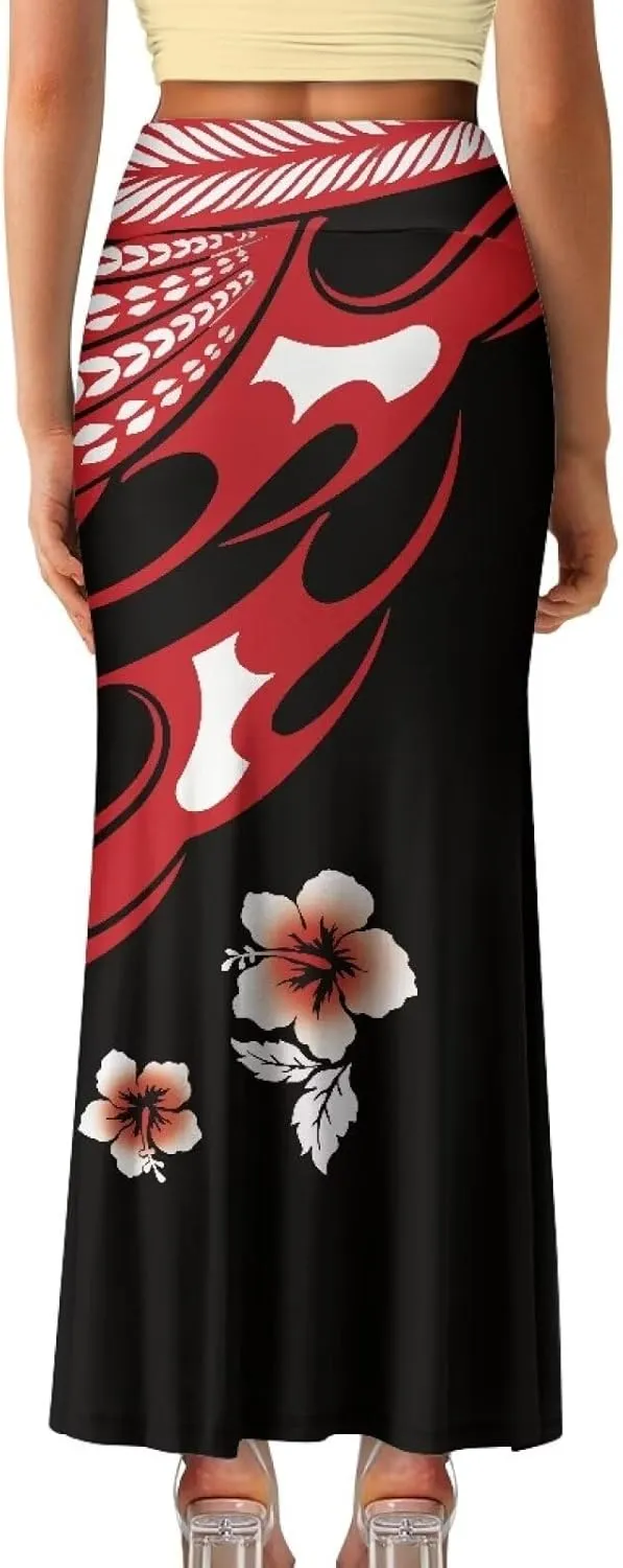 Polynesian Tapa Puletasi Samoan Long Maxi Skirts for Women Vintage High Waisted A-Link Long Maxi Skirt