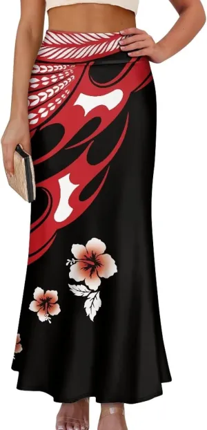 Polynesian Tapa Puletasi Samoan Long Maxi Skirts for Women Vintage High Waisted A-Link Long Maxi Skirt