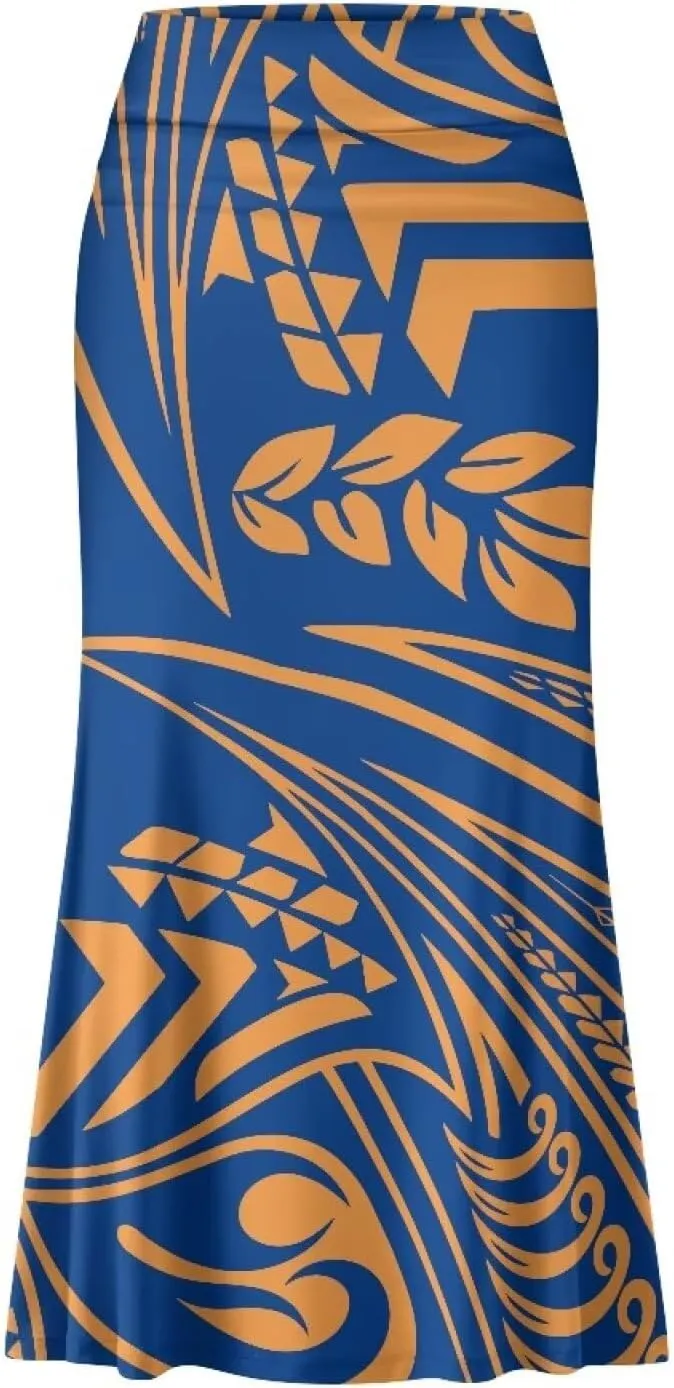 Polynesian Tapa Puletasi Samoan Long Maxi Skirts for Women Vintage High Waisted A-Link Long Maxi Skirt