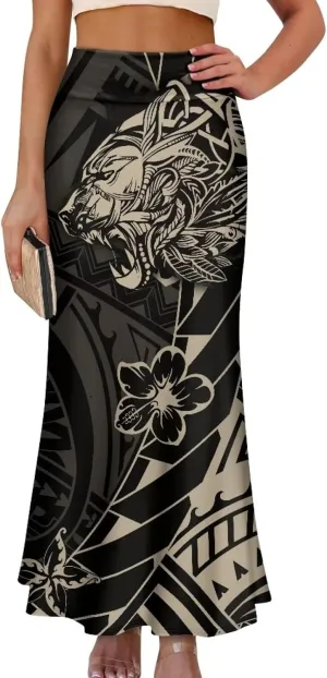Polynesian Tapa Puletasi Samoan Long Maxi Skirts for Women Vintage High Waisted A-Link Long Maxi Skirt