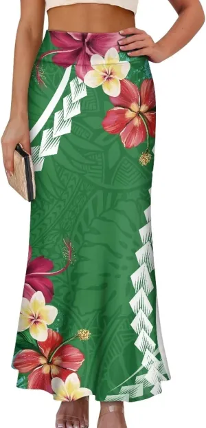 Polynesian Tribal Tatau Pattern Women Summer High Waisted Long Skirts Party Long Flare Maxi Zipper Elegant Skirt