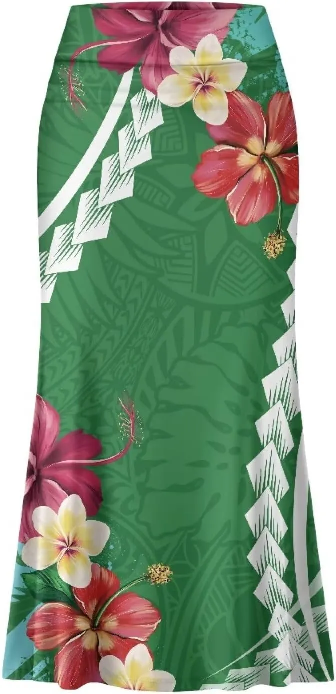 Polynesian Tribal Tatau Pattern Women Summer High Waisted Long Skirts Party Long Flare Maxi Zipper Elegant Skirt