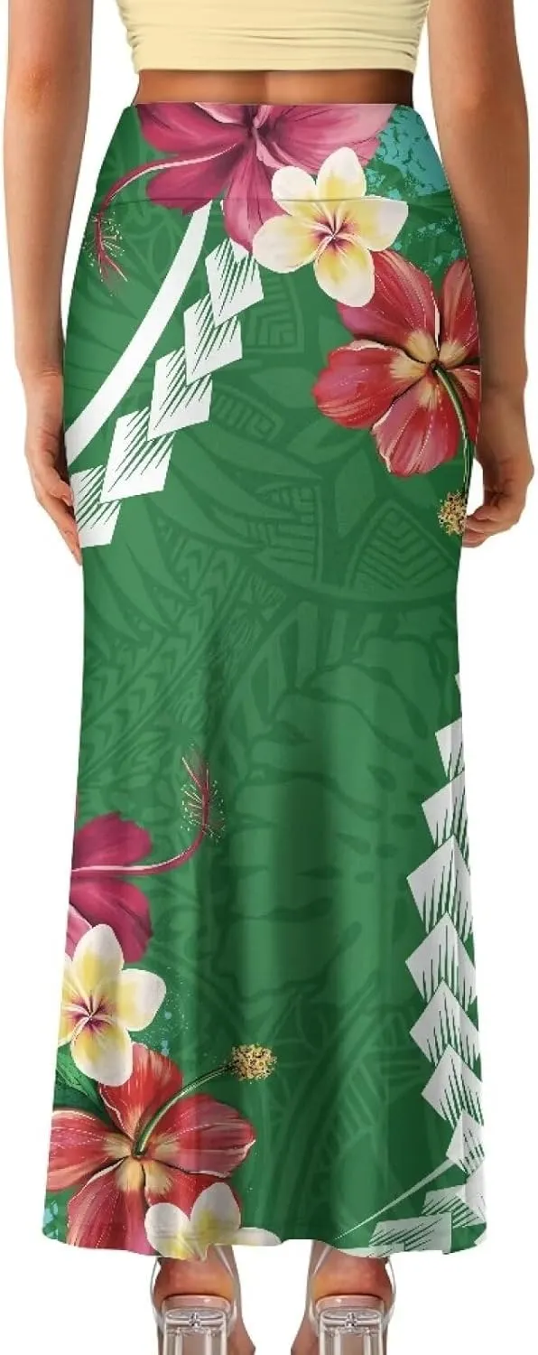 Polynesian Tribal Tatau Pattern Women Summer High Waisted Long Skirts Party Long Flare Maxi Zipper Elegant Skirt
