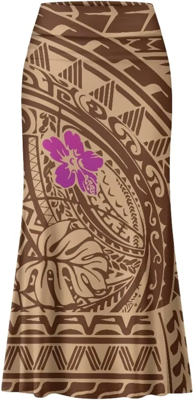 Polynesian Tribal Tatau Pattern Women's Long Maxi Skirt Vintage High Waisted A-Link Long Maxi Skirt