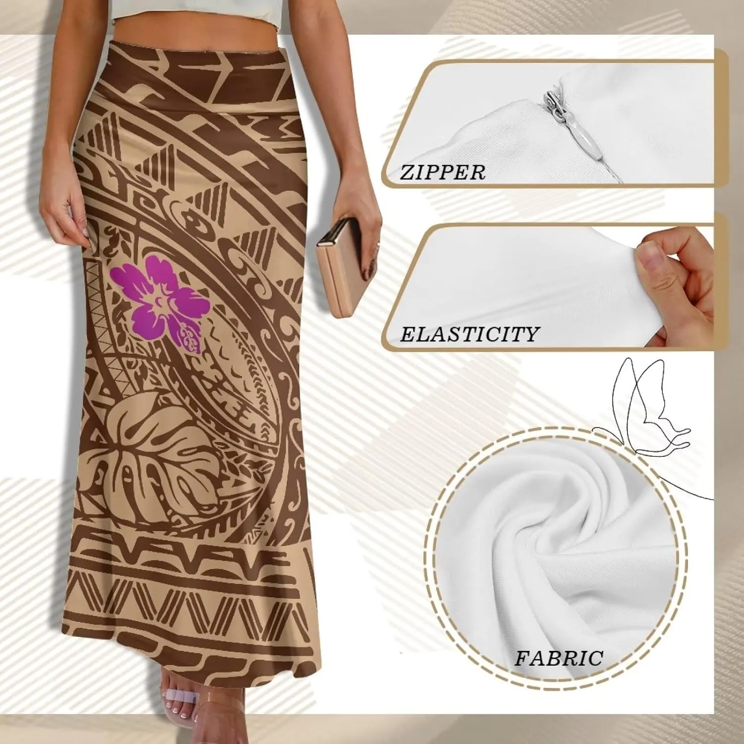 Polynesian Tribal Tatau Pattern Women's Long Maxi Skirt Vintage High Waisted A-Link Long Maxi Skirt