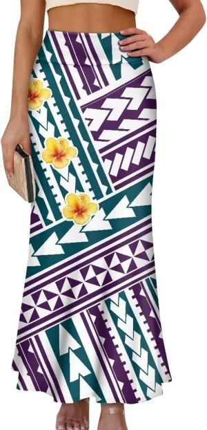 Polynesian Tribal Tatau Pattern Women's Long Maxi Skirt Vintage High Waisted A-Link Long Maxi Skirt