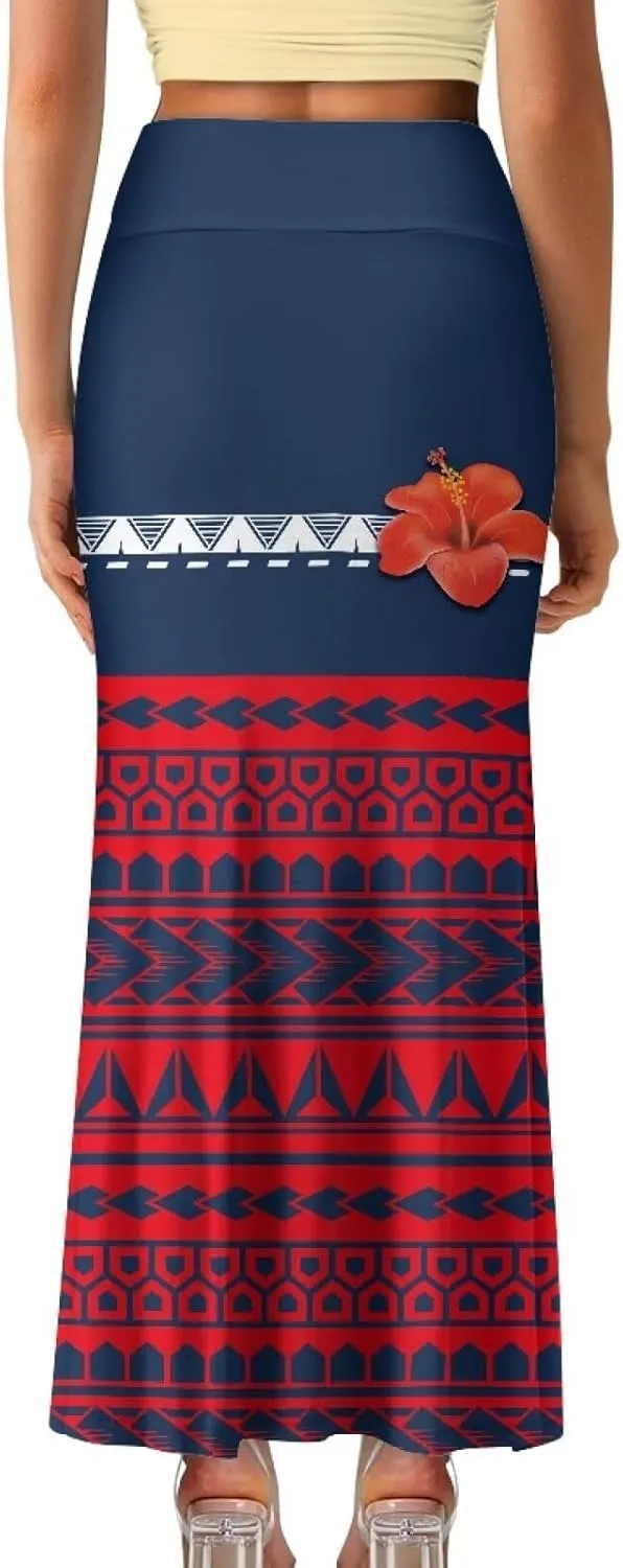 Polynesian Tribal Tatau Pattern Women's Long Maxi Skirt Vintage High Waisted A-Link Long Maxi Skirt