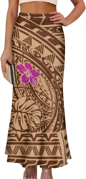Polynesian Tribal Tatau Pattern Women's Long Maxi Skirt Vintage High Waisted A-Link Long Maxi Skirt