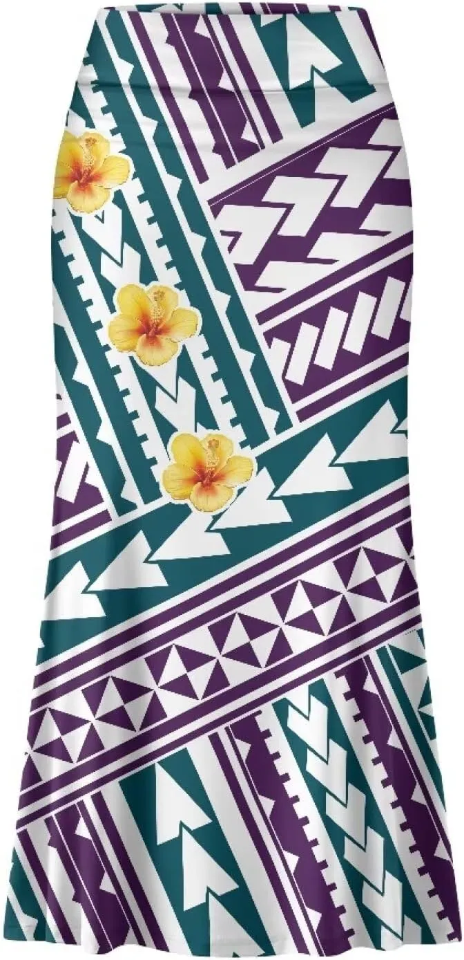 Polynesian Tribal Tatau Pattern Women's Long Maxi Skirt Vintage High Waisted A-Link Long Maxi Skirt