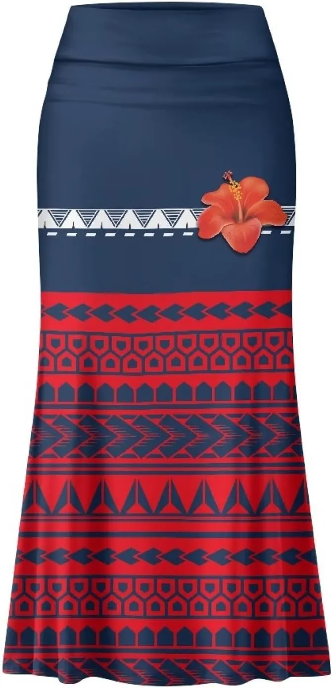 Polynesian Tribal Tatau Pattern Women's Long Maxi Skirt Vintage High Waisted A-Link Long Maxi Skirt