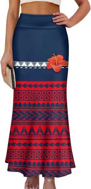 Polynesian Tribal Tatau Pattern Women's Long Maxi Skirt Vintage High Waisted A-Link Long Maxi Skirt
