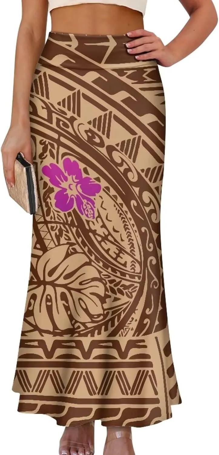 Polynesian Tribal Tatau Pattern Women's Long Maxi Skirt Vintage High Waisted A-Link Long Maxi Skirt