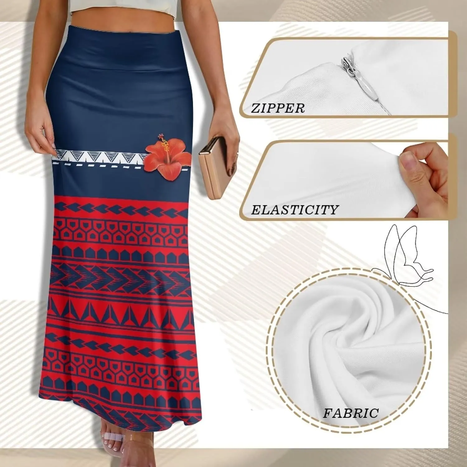 Polynesian Tribal Tatau Pattern Women's Long Maxi Skirt Vintage High Waisted A-Link Long Maxi Skirt
