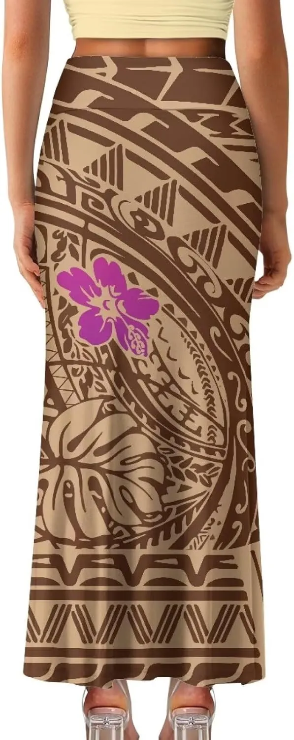 Polynesian Tribal Tatau Pattern Women's Long Maxi Skirt Vintage High Waisted A-Link Long Maxi Skirt