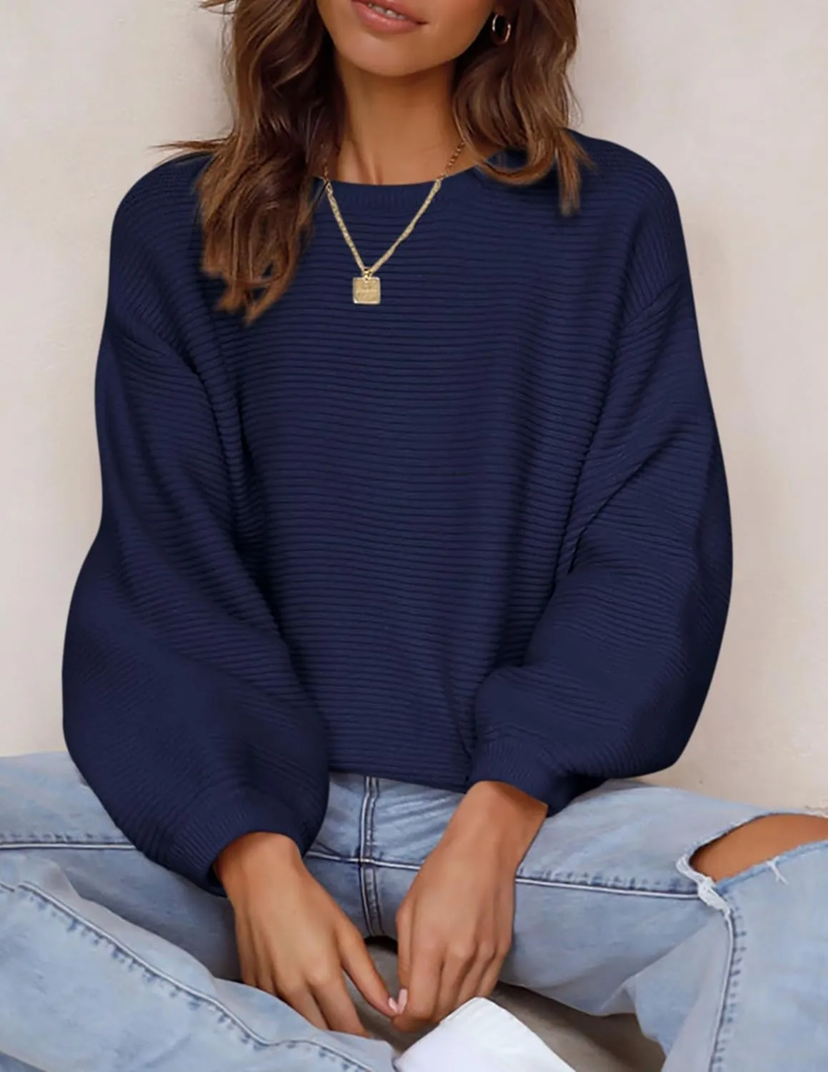 PRETTYGARDEN Womens Fall Sweaters 2025 Casual Loose Crewneck Ribbed Long Sleeve Top Knit Pullover Sweater