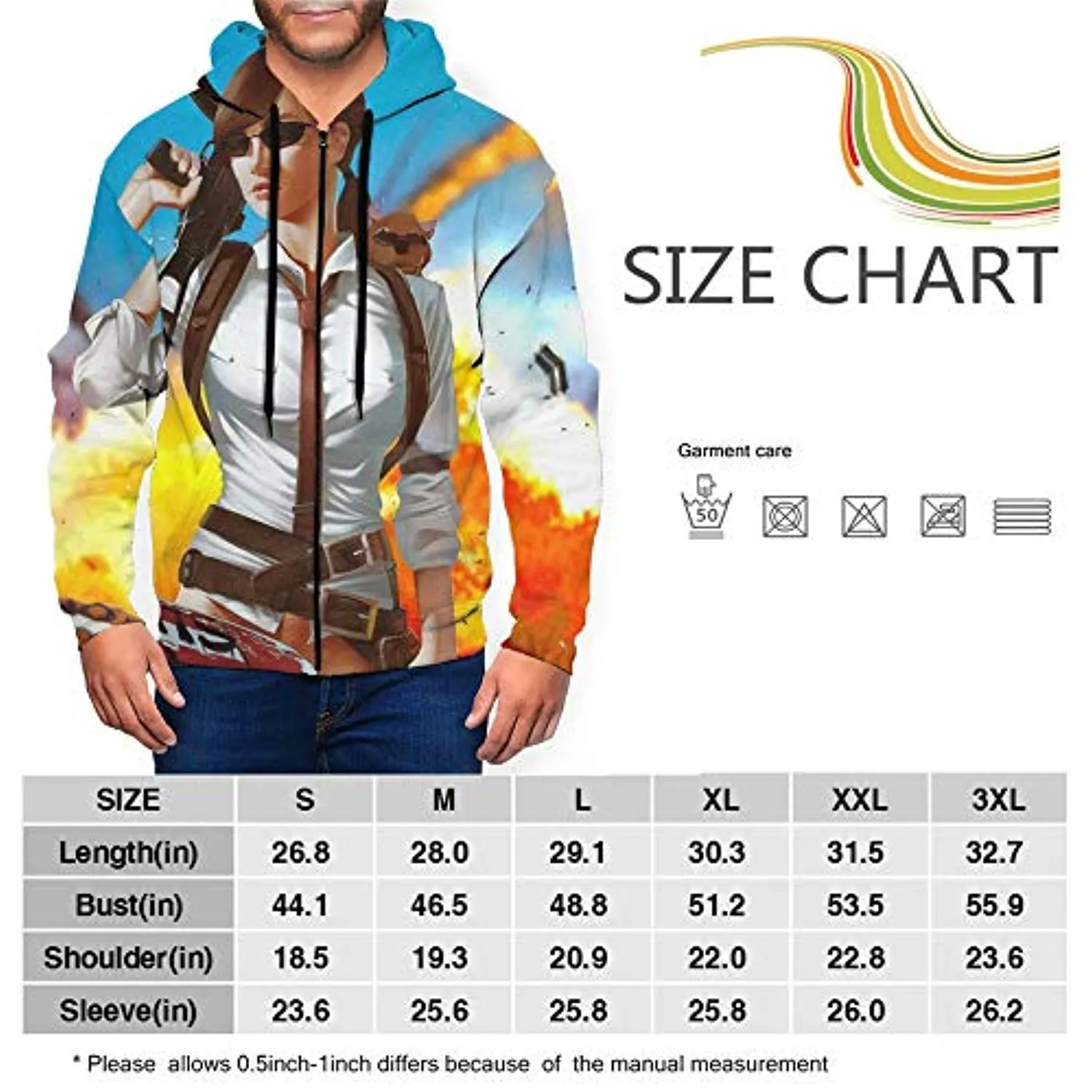 PUBG Hoodies - 3D Print Game Playerunknown's Battlegrounds Female Character Pullover with Pockets Bright Blue and Yellow