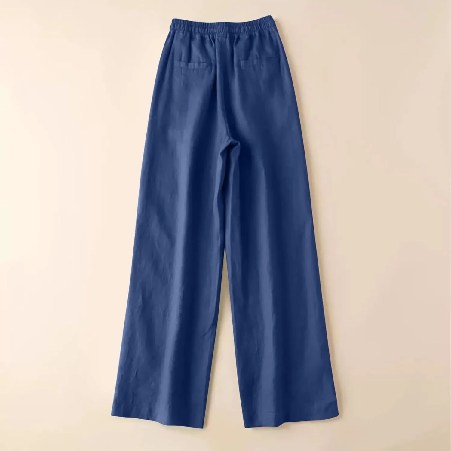 QWENTMTNTY Wide Leg Linen Pants for Women High Waisted Plus Size Casual Summer Pants Drawstring Elastic Straight Leg Pants