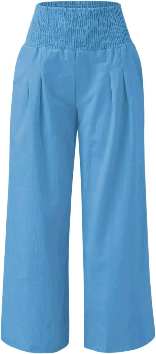 QWENTMTNTY Wide Leg Palazzo Pants for Women Cotton Linen High Waisted Plus Size Summer Pants Casual Work Dressy Trousers
