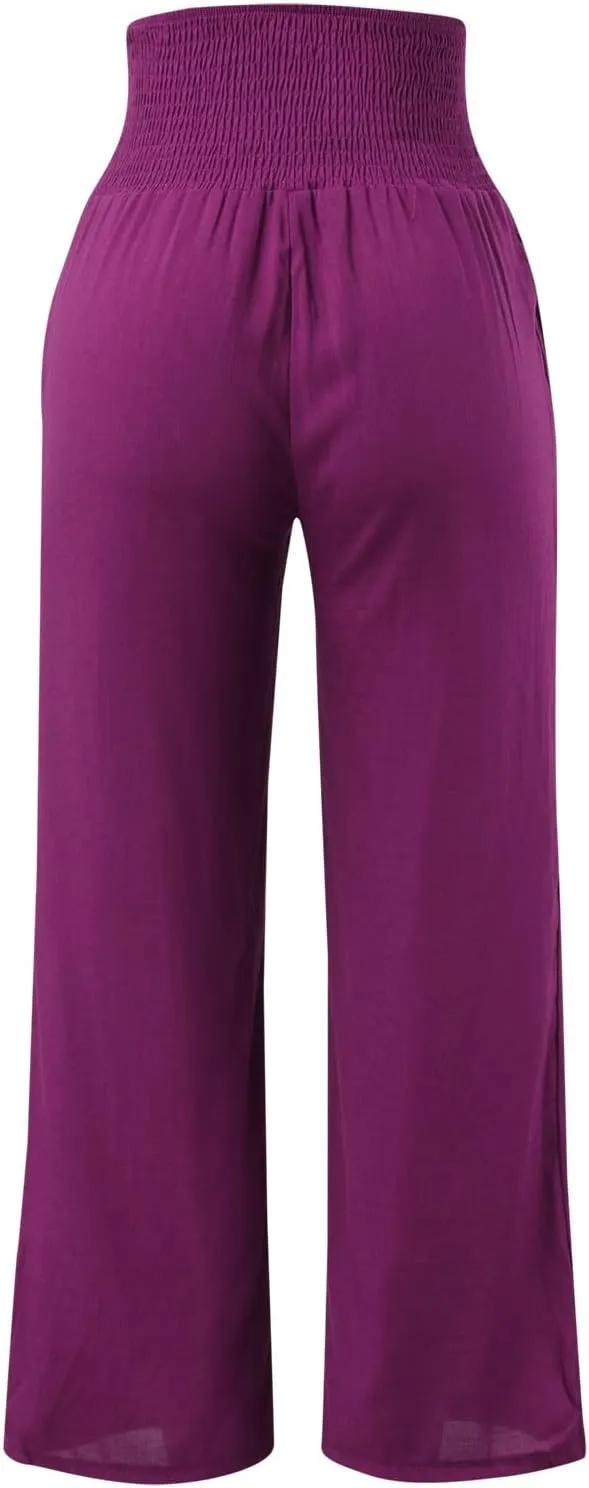 QWENTMTNTY Wide Leg Palazzo Pants for Women Cotton Linen High Waisted Plus Size Summer Pants Casual Work Dressy Trousers