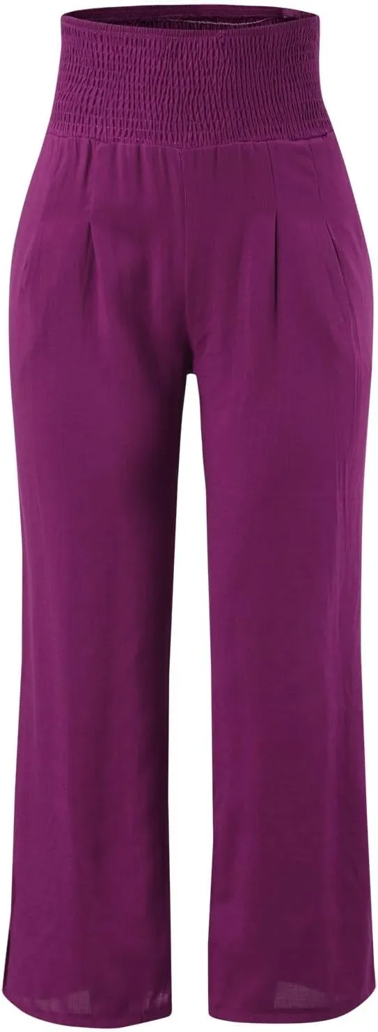 QWENTMTNTY Wide Leg Palazzo Pants for Women Cotton Linen High Waisted Plus Size Summer Pants Casual Work Dressy Trousers