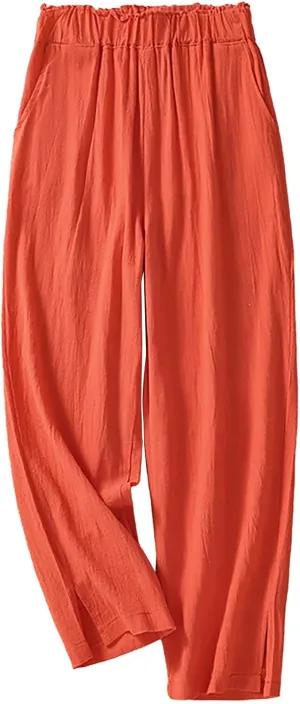QWENTMTNTY Womens Linen High Waist Wide Leg Capri Pants Comfy Cotton Straight Casual Dressy Summer Cropped Palazzo Pants