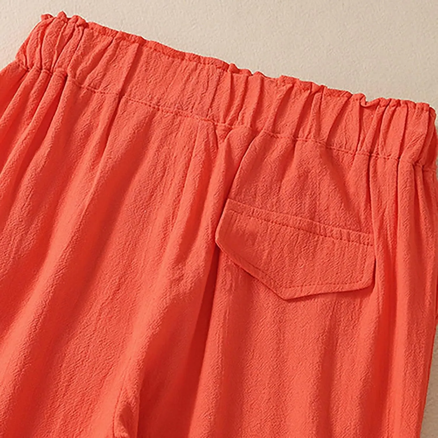 QWENTMTNTY Womens Linen High Waist Wide Leg Capri Pants Comfy Cotton Straight Casual Dressy Summer Cropped Palazzo Pants