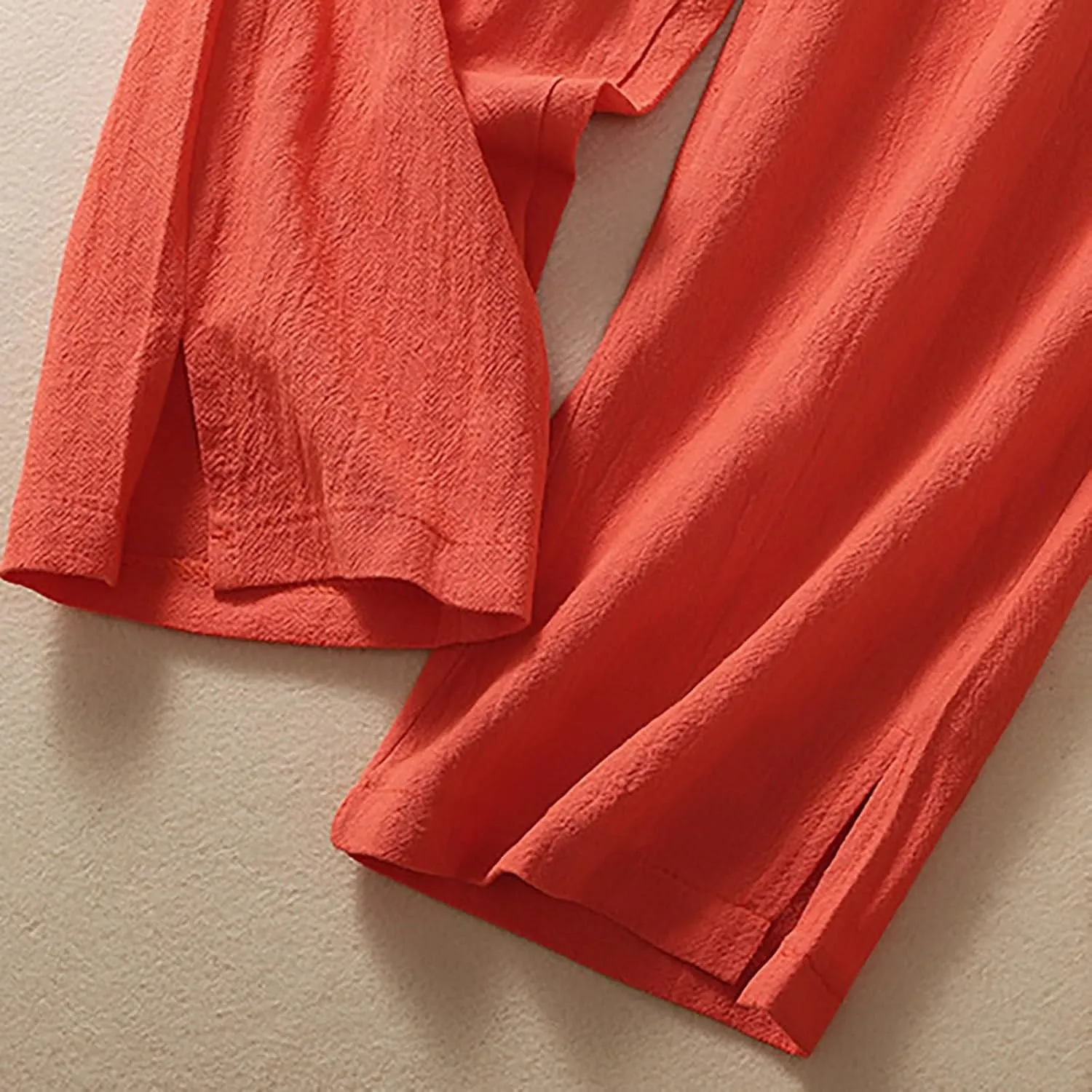QWENTMTNTY Womens Linen High Waist Wide Leg Capri Pants Comfy Cotton Straight Casual Dressy Summer Cropped Palazzo Pants