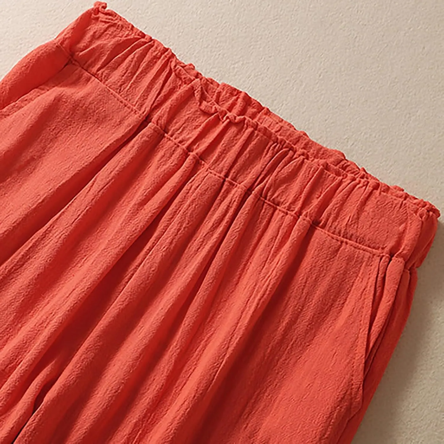 QWENTMTNTY Womens Linen High Waist Wide Leg Capri Pants Comfy Cotton Straight Casual Dressy Summer Cropped Palazzo Pants