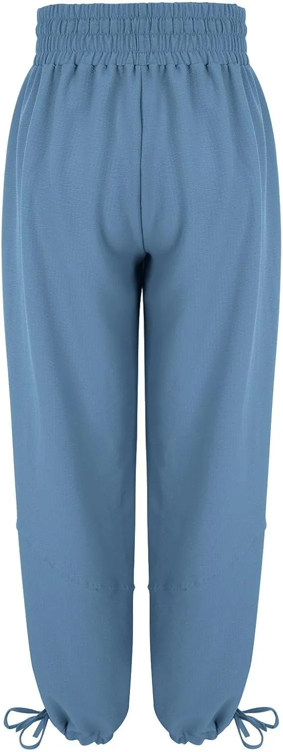 QWENTMTNTY Womens Summer Baggy Pants Cotton Linen Elastic Waisted Wide Leg Pants Pockets Comfy Casual Plus Size Haram Pants